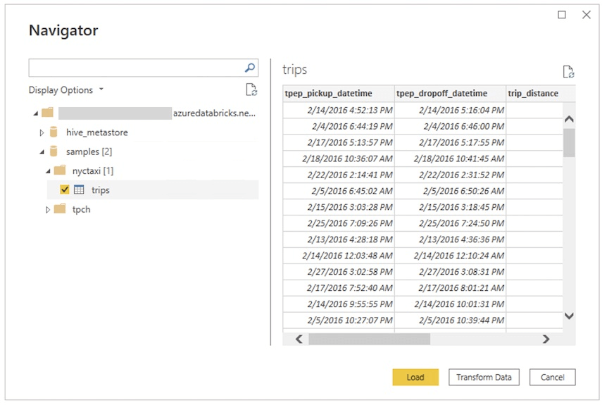 PowerBIナビゲーターでのDatabricks SQLクエリデータ